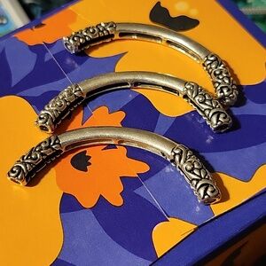 Ornate Silver-Tone Curved Metal Clasps Or Bracelet Peices For Beading - Set of 3